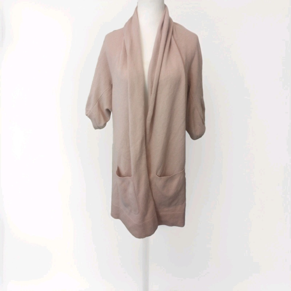 BCBG Max Aria S Open Pockets poncho cardigan shawl 100% cashmere Pink Mended